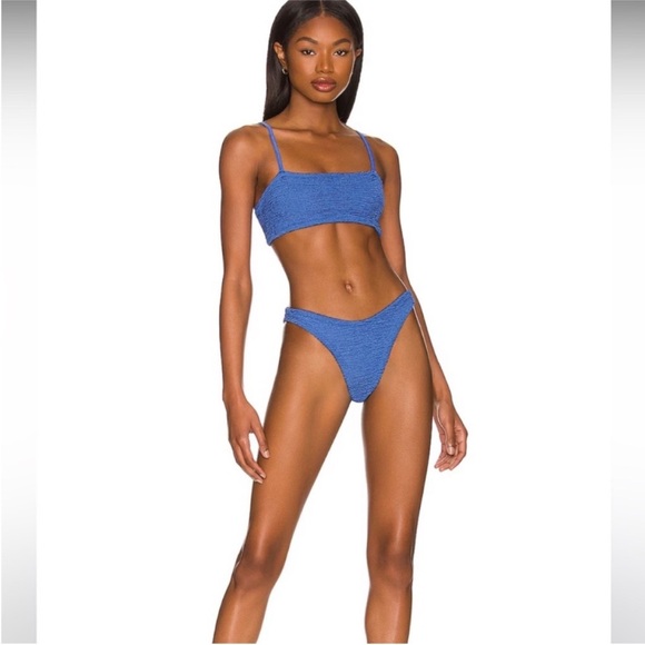 HUNZA G Gigi Bikini Set - Metallic Blue Denim OS - Picture 1 of 8